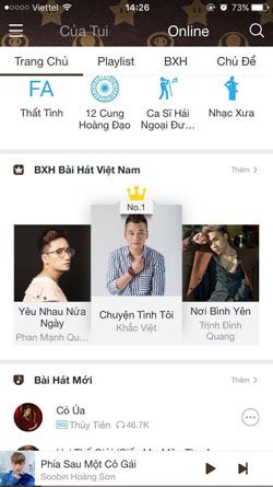 Ứng dụng NhacCuaTui trên iOS