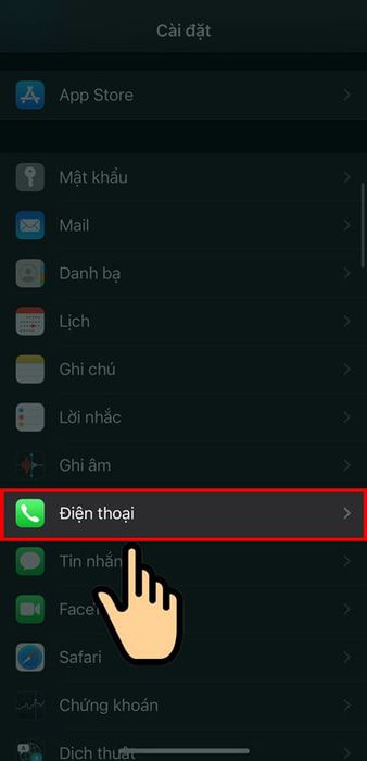 Chọn mục Điện thoại