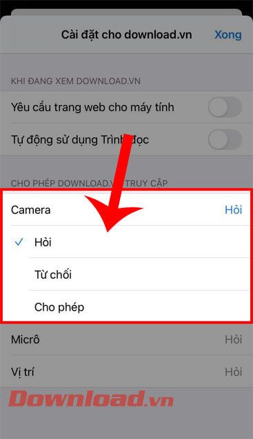 Quyền truy cập Camera