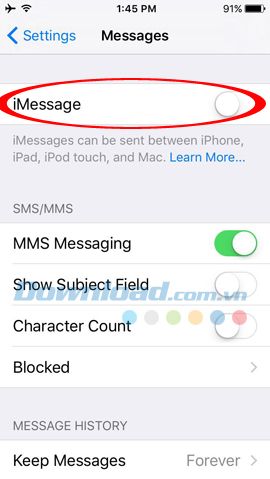 Vô hiệu hóa iMess