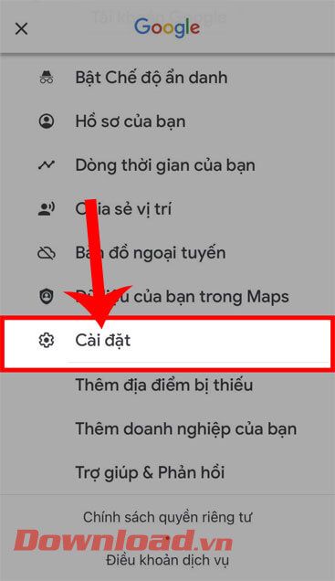 Chọn mục Cài đặt