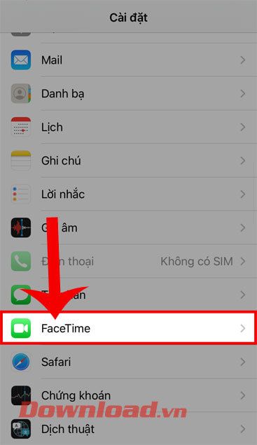 Chạm vào mục Facetime