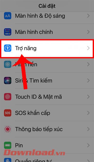Chọn mục Trợ năng