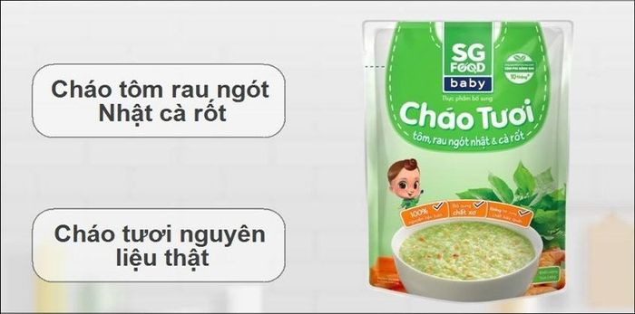 Cháo tươi SG Food Baby vị tôm, rau ngót Nhật và cà rốt, gói 240g