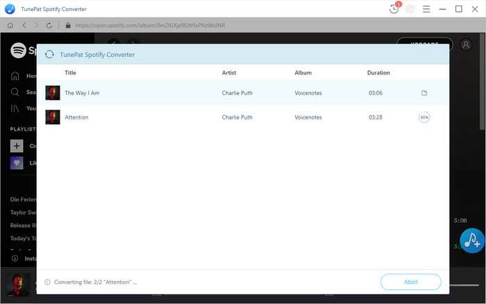 TunePat Spotify Converter đã chuyển đổi nhạc thành công