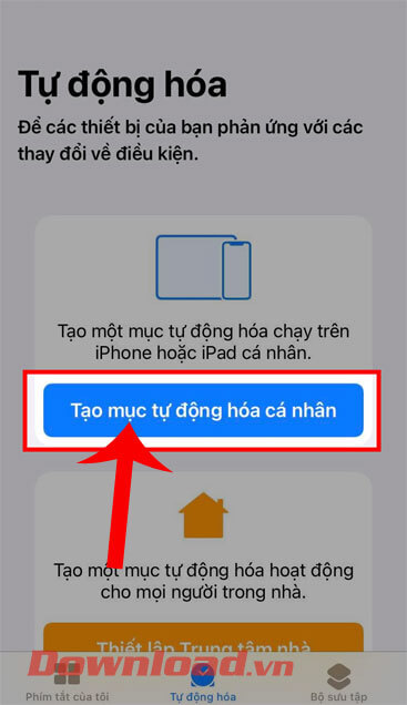 Nhấn nút Tạo mục tự động hóa cá nhân