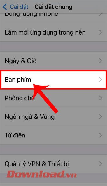 Chạm vào mục Bàn phím