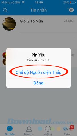 Thông báo khi pin yếu