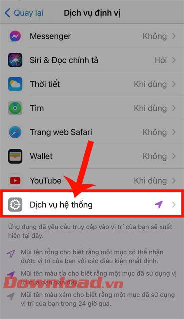 Chọn mục Dịch vụ hệ thống