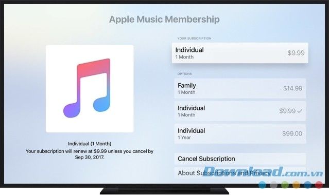 Hủy đăng ký thành viên Apple Music