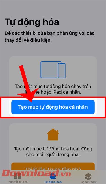 Nhấn vào nút Tạo mục tự động hóa cá nhân