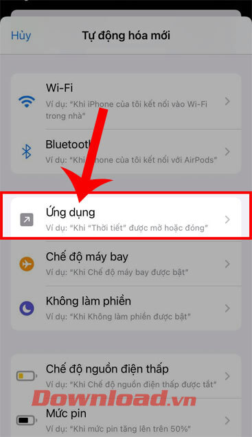 Chạm vào mục Ứng dụng