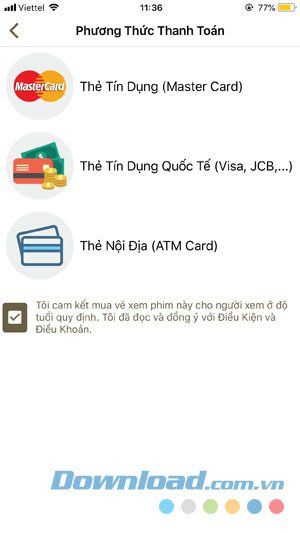 Chọn hình thức thanh toán