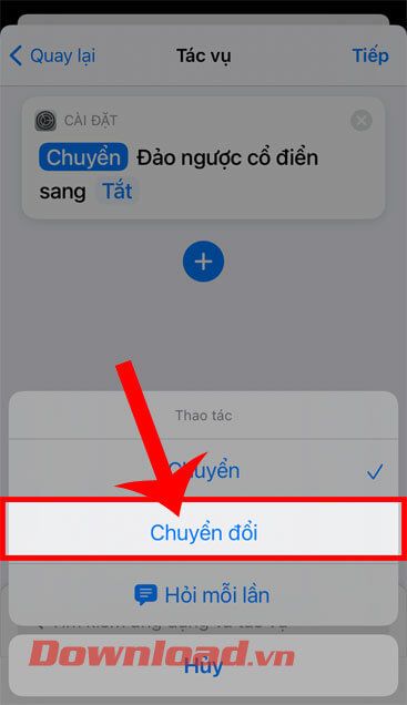 Chọn mục Chuyển đổi