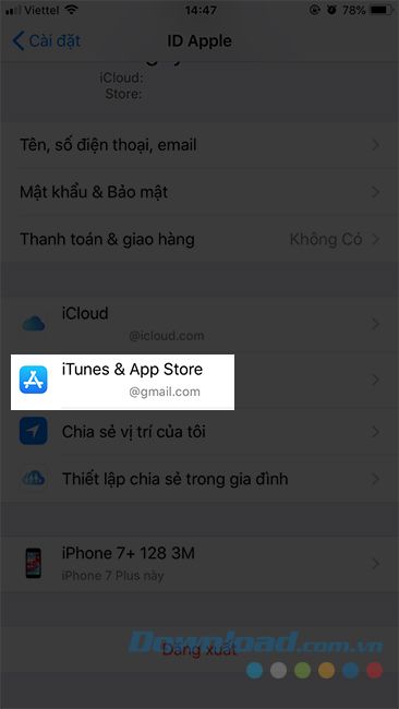 Chọn Tài khoản iTunes