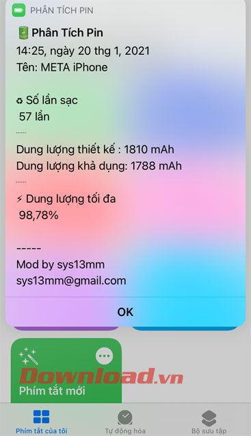 Thông báo phân tích pin của iPhone