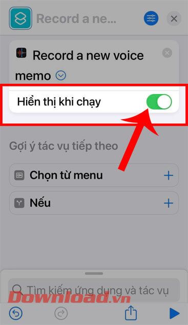 Gạt và tắt công tắc Hiển thị khi chạy