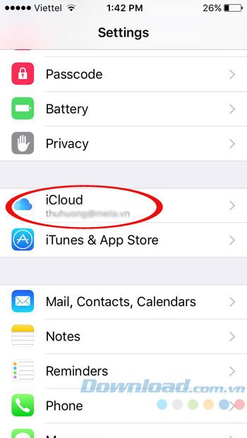 Chạm vào iCloud