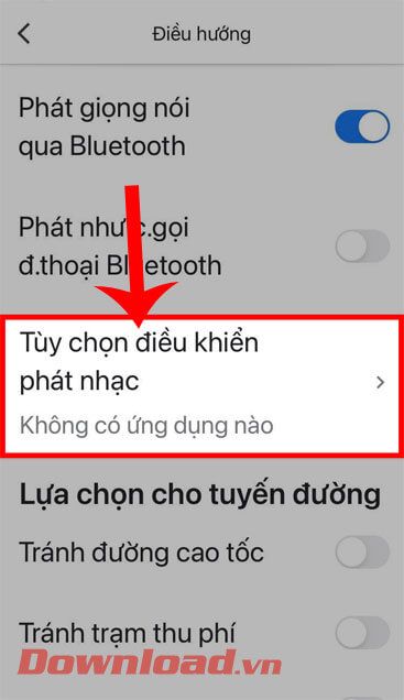 Nhấn vào mục Tùy chọn phát nhạc