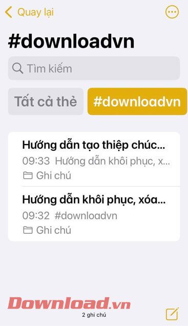 Tìm kiếm ghi chú với thẻ tags