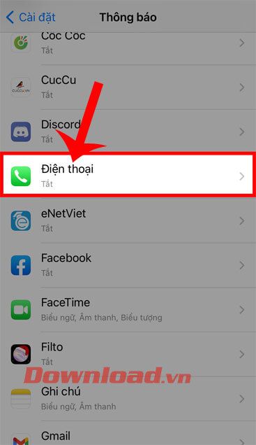 Chạm vào mục Điện thoại