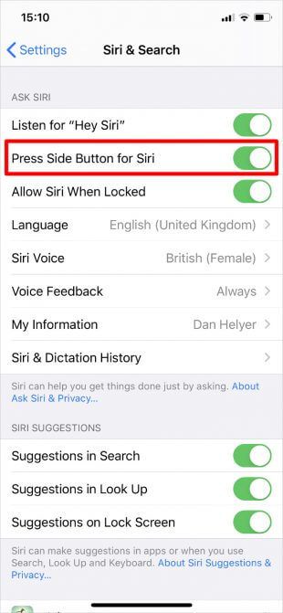 Bật chế độ cho phép sử dụng Siri