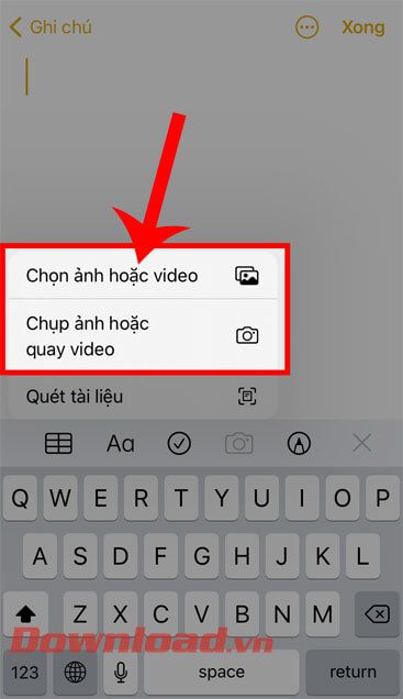 Chạm vào phần Lựa chọn ảnh hoặc video 