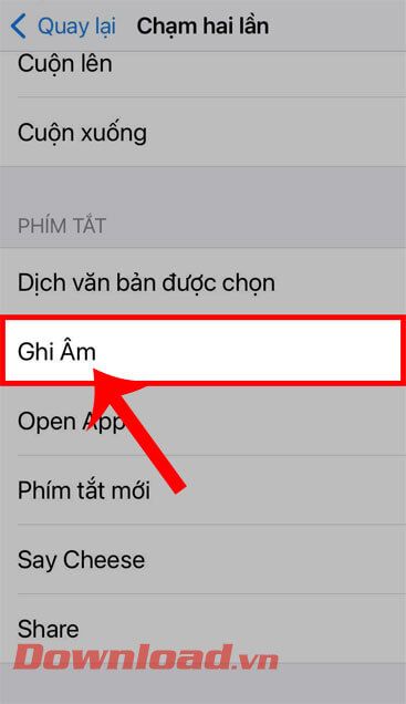 Nhấn vào mục Ghi âm