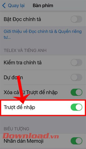 Kéo công tắc ở mục Trượt để nhập