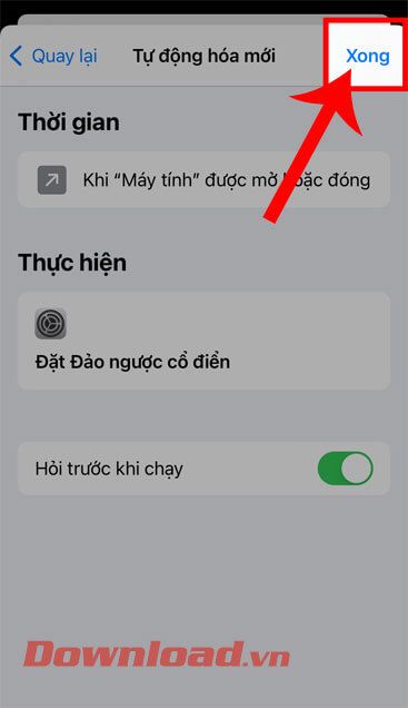 Nhấn vào nút Xong