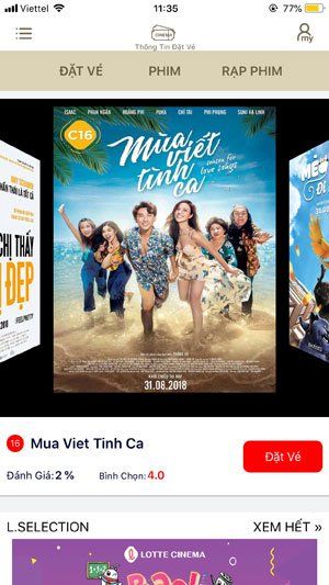 Chọn mục Đặt vé xem phim