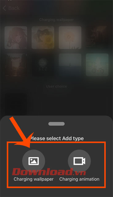 Chọn mục Charging wallpaper hoặc Charging animation