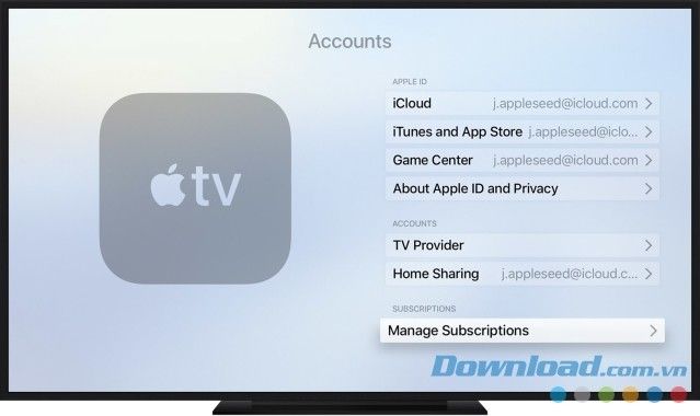 Quản lý đăng ký trên Apple TV