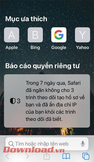 Đã thay đổi hình nền của Safari