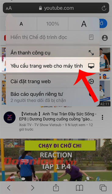 Chọn lựa Yêu cầu trang web cho máy tính