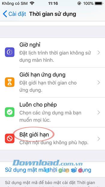 Kích hoạt hạn chế