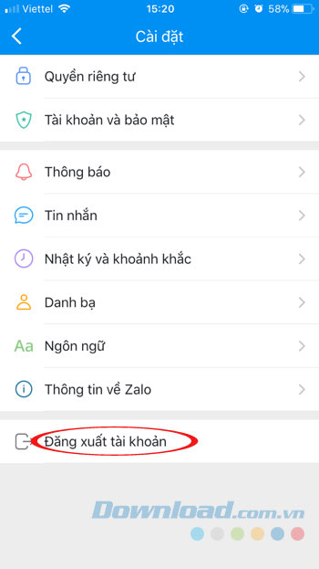 Thoát khỏi Zalo