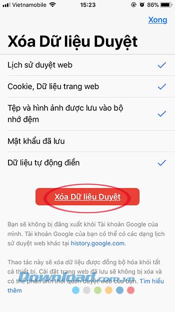 Xóa lịch sử duyệt web