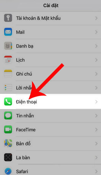 Nhấn vào mục Điện thoại