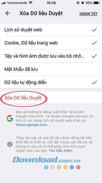 Xóa lịch sử duyệt web