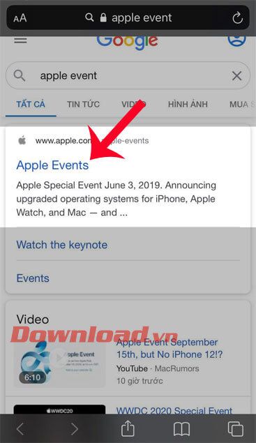 Mở trang web Sự kiện Apple
