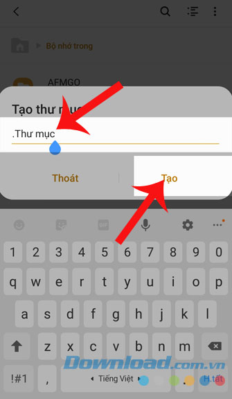 Đặt tên thư mục và nhấn Tạo