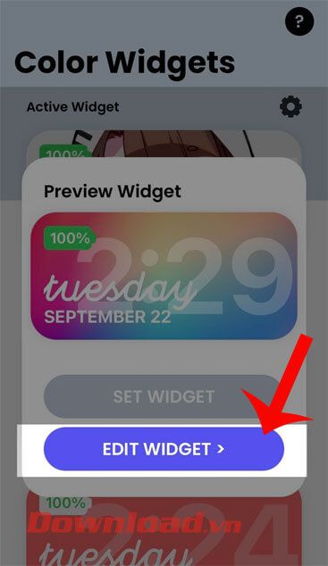 Chạm vào nút Sửa Widgets