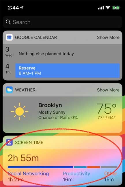 Widget Thời gian sử dụng màn hình của iPhone