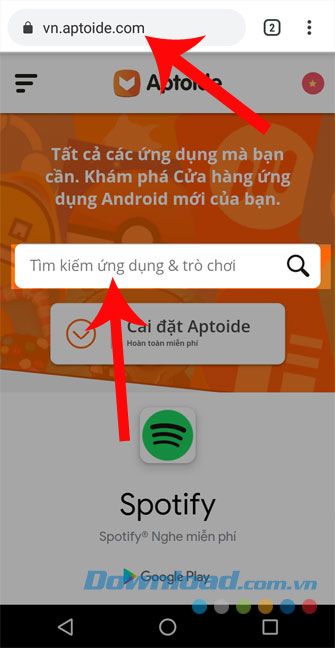 Truy cập trang web của Aptoide và tìm kiếm ứng dụng