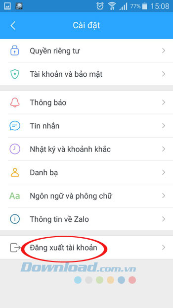 Đăng xuất khỏi Zalo