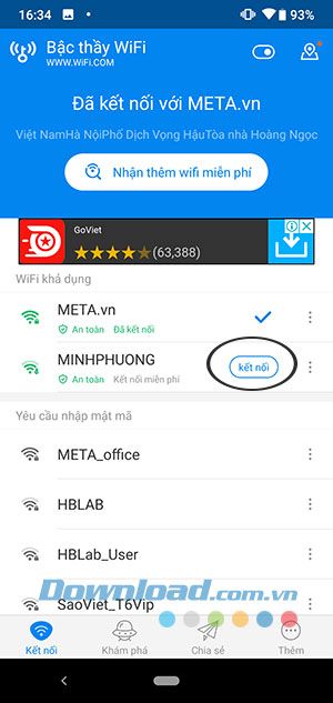 Kết nối với mạng Wifi miễn phí
