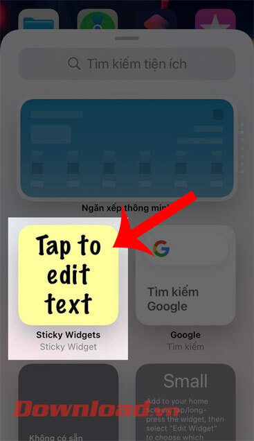 Chạm vào biểu tượng của ứng dụng Sticky Widgets