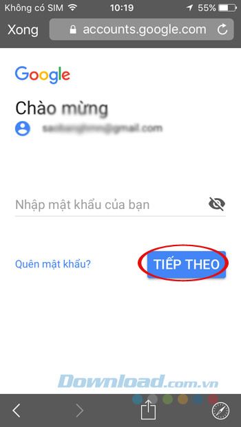 Nhập mật khẩu của Gmail