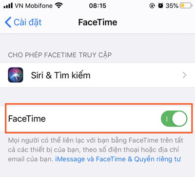 Kích hoạt chức năng FaceTime trong mục Cài đặt